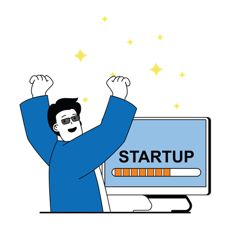 Businessman launching startup online  Illustration