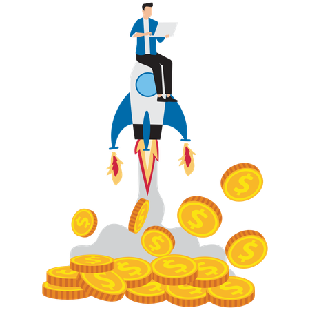 Businessman launching startup rocket  Illustration