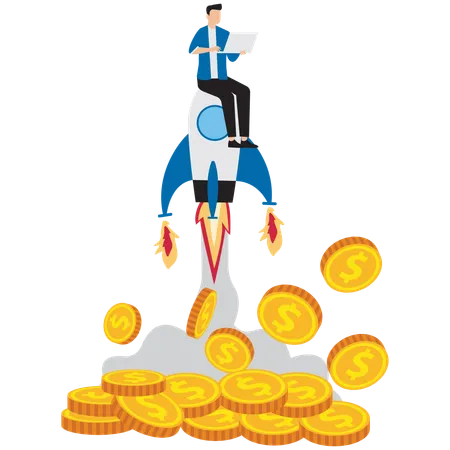 Businessman launching startup rocket  Illustration