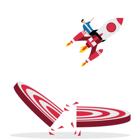 Businessman launching startup rocket  Illustration