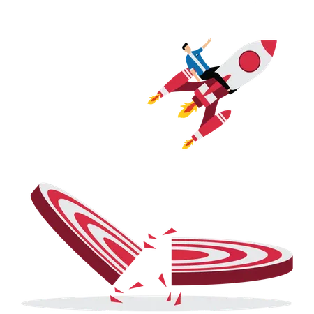 Businessman launching startup rocket  Illustration