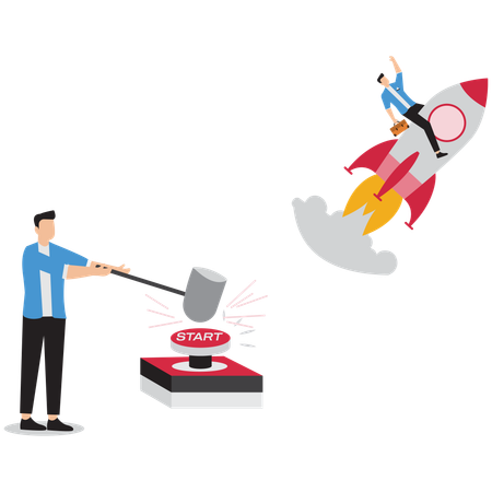 Businessman launching startup rocket  Illustration