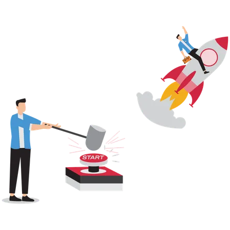 Businessman launching startup rocket  Illustration