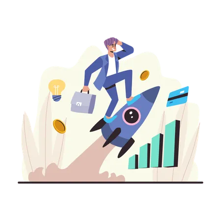 Businessman launching startup to growth  Illustration