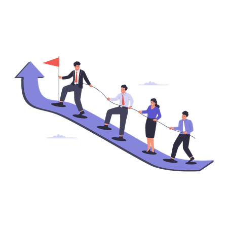 Businessman lead team members towards success  Illustration