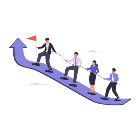 Businessman lead team members towards success  Illustration