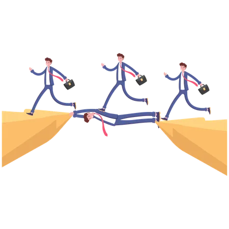 Businessman leader help others businessman across the cliff  Illustration