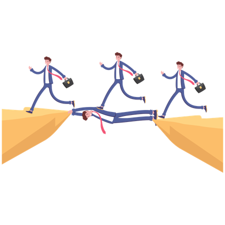 Businessman leader help others businessman across the cliff  Illustration