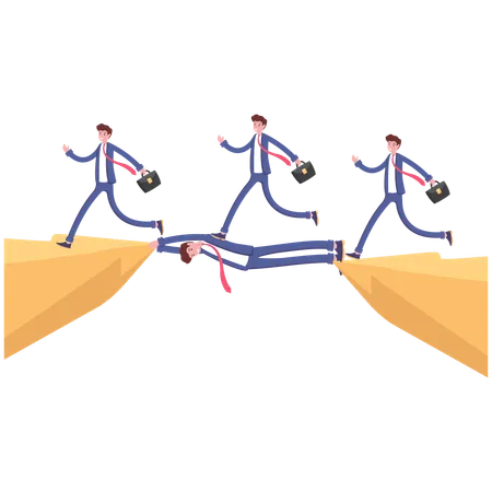 Businessman Leader Help Others Businessman Across The Cliff Vector Illustration Illustration