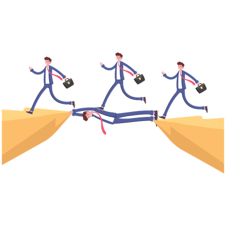 Businessman leader help others businessman across the cliff  일러스트레이션
