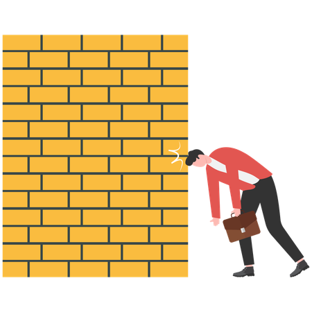 事業に失敗しながら壁に額をもたれかけているビジネスマン  イラスト
