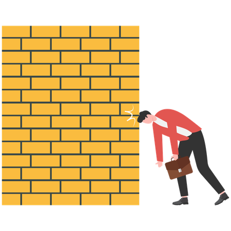 Businessman leaning his forehead against wall while getting business failure  Illustration
