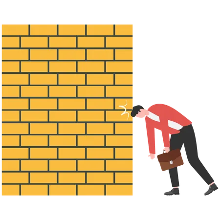 Businessman leaning his forehead against wall while getting business failure  Illustration