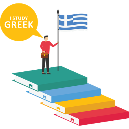 Businessman learning Greek language  Illustration