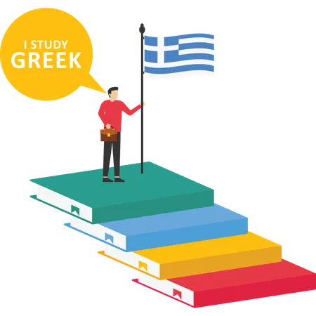 Businessman learning Greek language  Illustration