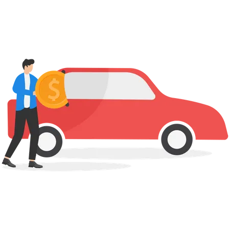 Car Leasing Or Car Loan Borrowing Money To Buy A New Car Rental Or Auto Maintenance Cost Debt Purchase Or Buy New Vehicle Concept Businessmen Put Dollar Money Into New Car Illustration