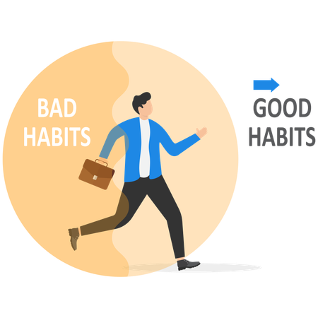 Businessman leave old habits zone to new habits way  Illustration