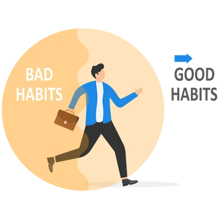 Businessman leave old habits zone to new habits way  Illustration