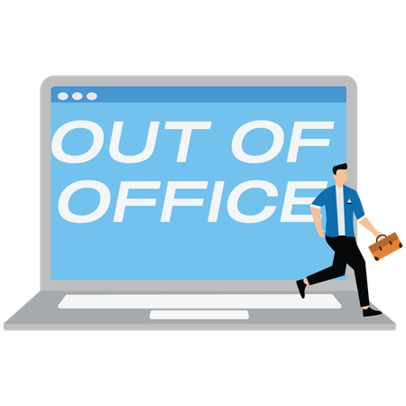 Businessman leave out of office message on computer laptop  Illustration