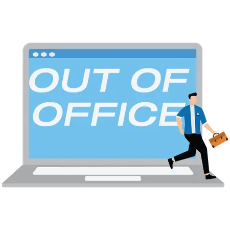 Businessman leave out of office message on computer laptop  Illustration