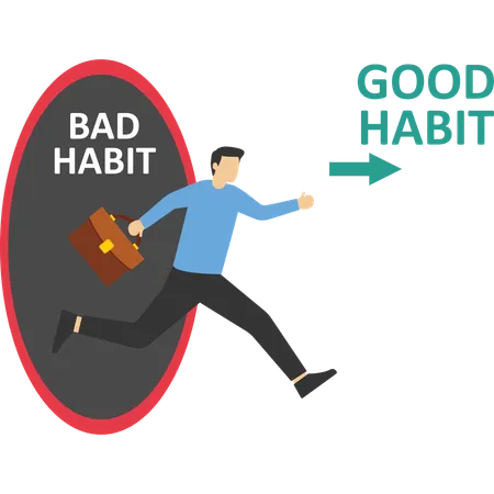 Businessman Leave Old Habits Zone To New Habits Way Bad Habits And Good Habits Choice Choose A New Direction Make A Choice Concept Illustration