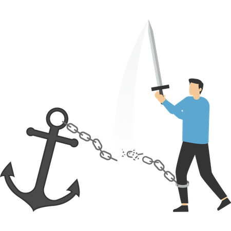 Businessman leaves his bad habits and move towards success  Illustration