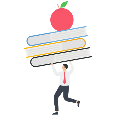 Businessman lift stack of book and apple  Illustration