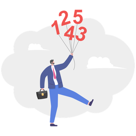 Businessman lifted aloft by bunch of numbers  Illustration