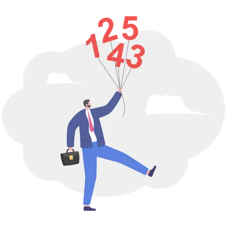 Businessman lifted aloft by bunch of numbers  Illustration