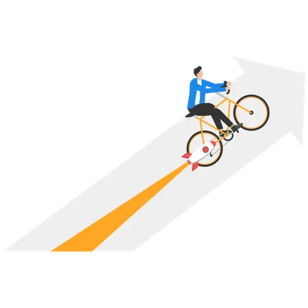Growth Businesswoman Lifted By Bicycle Concept Business Vector Illustration Flat Business Cartoon Design Going Up Speed Performance Illustration