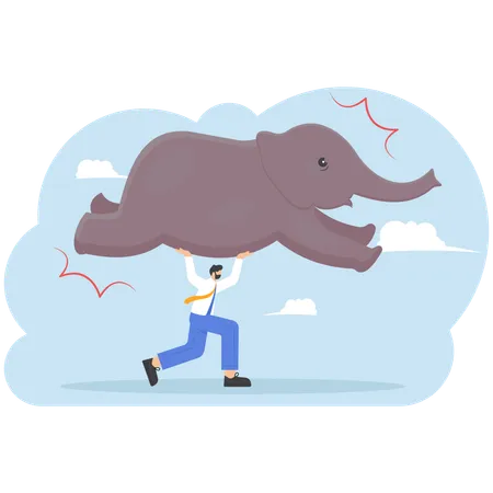 Businessman Lifting Big Elephant Above Over His Head Illustration Vector Illustration