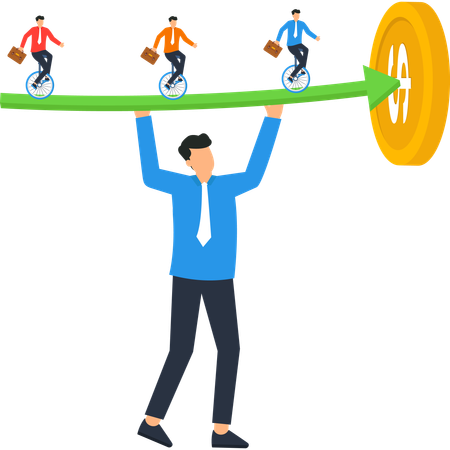 Businessman Lifting Growth Arrow Towards Big Coin  Illustration
