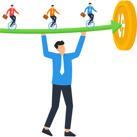 Businessman Lifting Growth Arrow Towards Big Coin  Illustration