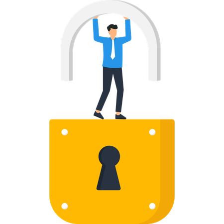 Businessman Lifting Padlock Open Innovation Success  Illustration