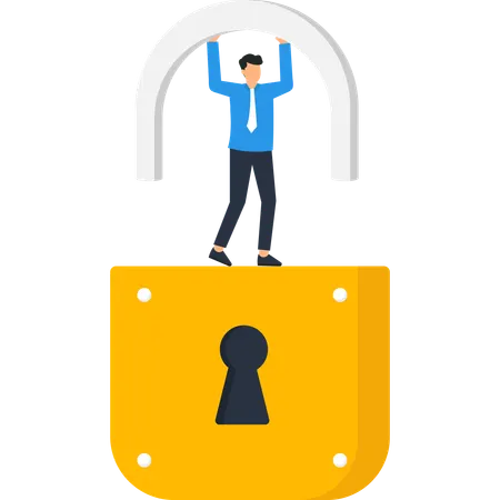 Businessman Lifting Padlock Open Innovation Success  Illustration