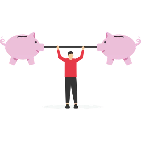 Businessman lifting piggy bank  Illustration