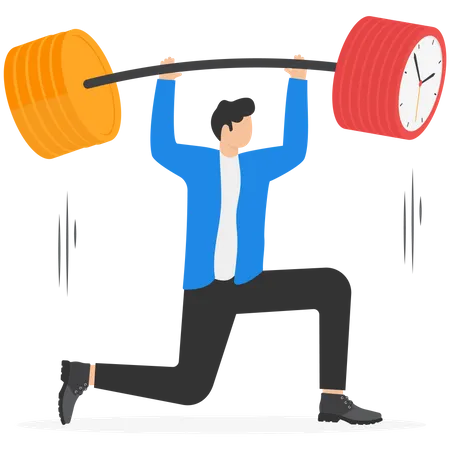 Businessman Lifting Weights Investment Financial Literacy Investing Expert Effort To Earn More Money Flat Modern Vector Illustration Illustration