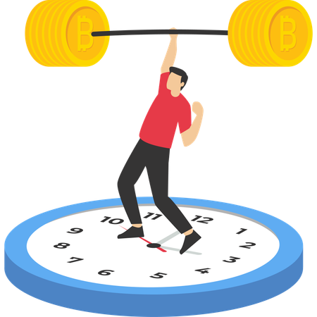 Businessman lifting weights of finances  Illustration