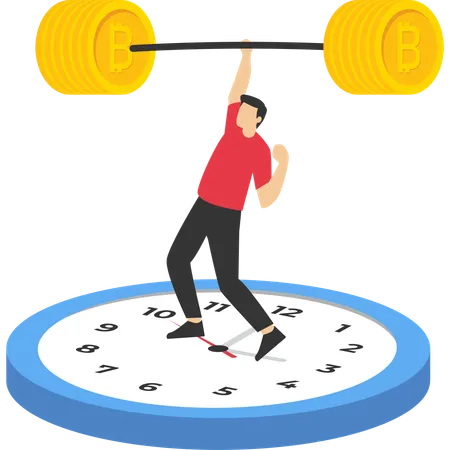 Businessman lifting weights of finances  Illustration