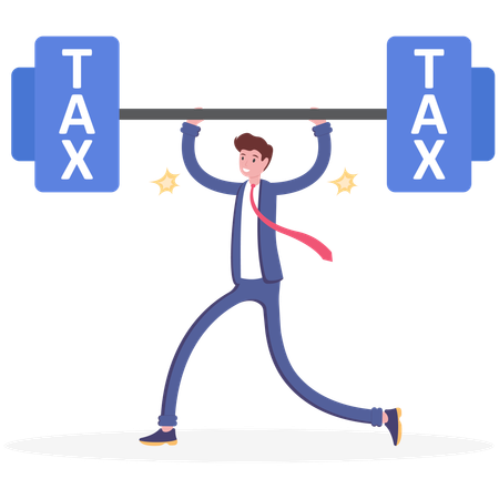 Businessman lifting weights of tax  Illustration