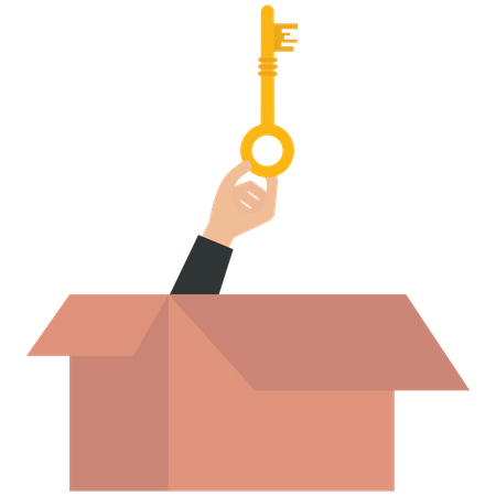 Businessman lifts a key from the box  Illustration