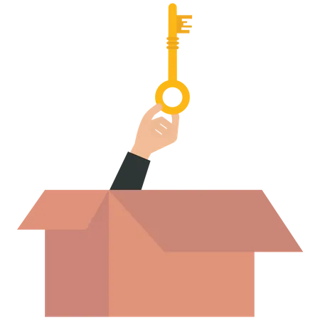 Businessman lifts a key from the box  Illustration