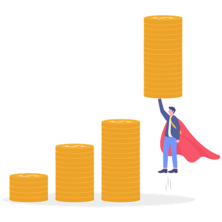 Businessman like super hero while getting business profit  Illustration