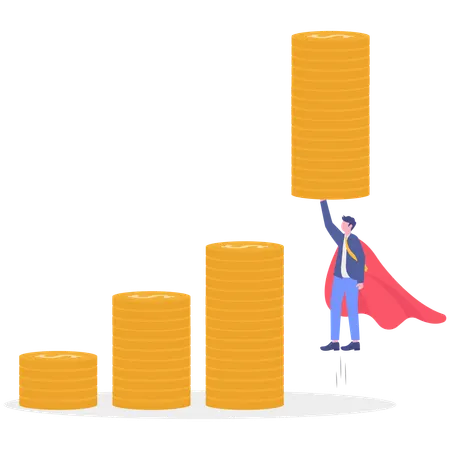 Businessman like super hero while getting business profit  Illustration