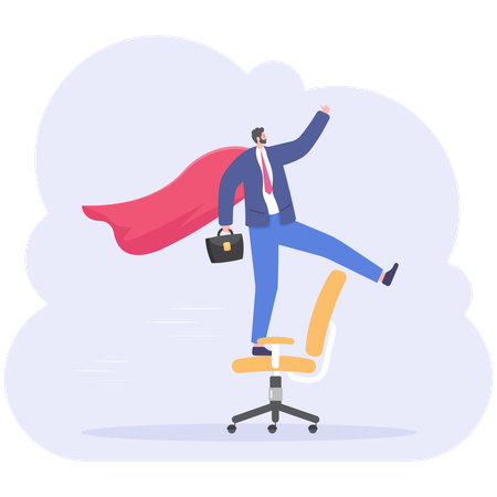 Businessman like superman on office chair  Illustration