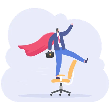 Businessman like superman on office chair  Illustration