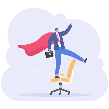 Businessman like superman on office chair  일러스트레이션