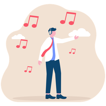 Businessman listening to music  Illustration