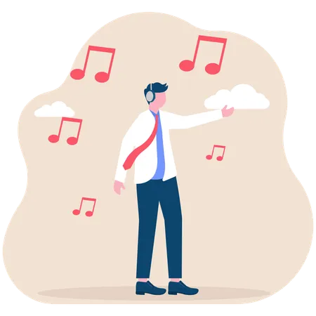 Businessman listening to music  Illustration