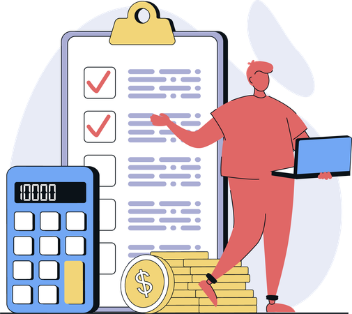 Businessman lists down earnings report  Illustration